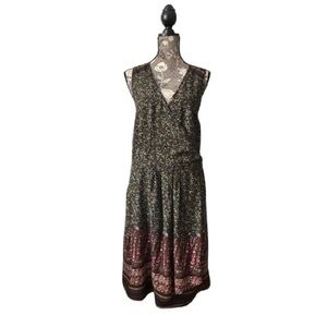 MOAS in Style Women's 1X Midi Multicolored Elegant Bohemian Floral V-Neck Dress